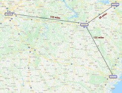 Map of Georgia showing the distances from major Georgia cities to Augusta, GA.