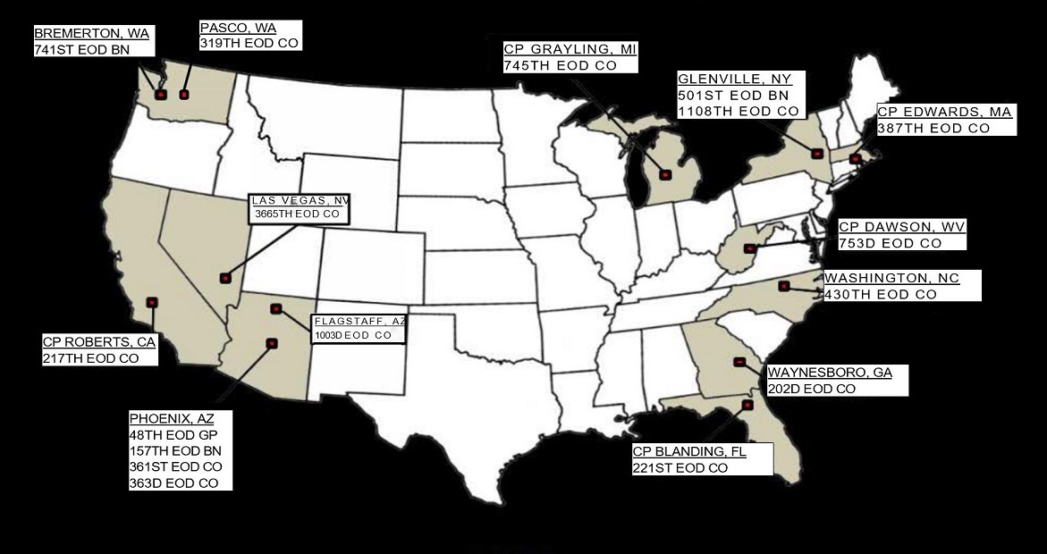 EOD unit locations in the continental US, (CONUS).