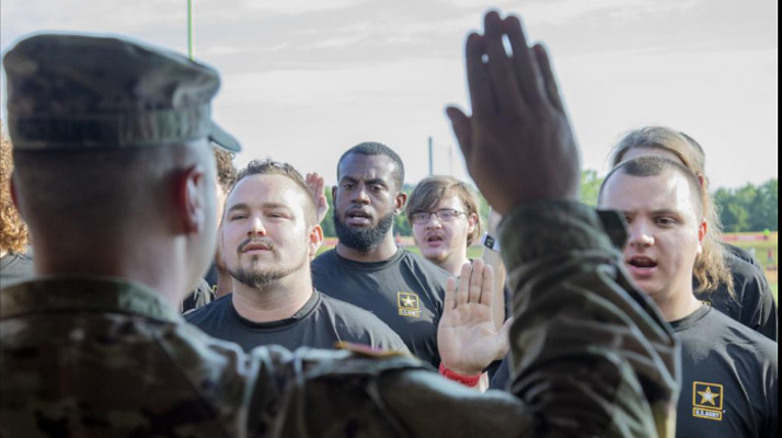 Future Soldiers taking the oath to enlist in the US Army.