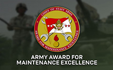 Blured background of a Soldier and a tank. In the font is the AAME crest with the programs name in full at the bottom.