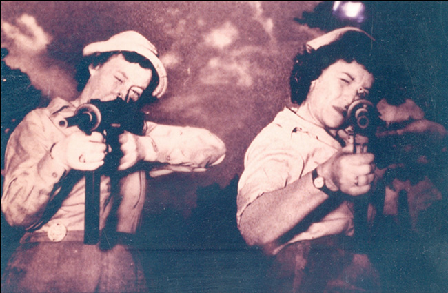 Women's Army Corps test firing M-3 submachine guns at Aberdeen Proving Grounds during WWII. During the war a WAC detachment of 568 women worked at the Ordnance Research and Development Center participating in research on all types of armaments and munitions at all the APG test areas, including the country's first supersonic wind tunnel.