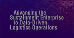 Advertisement containing purple gradient background, Army Sustainment logo in top right corner, and article title centered. (Graphic by Sarah Lancia)